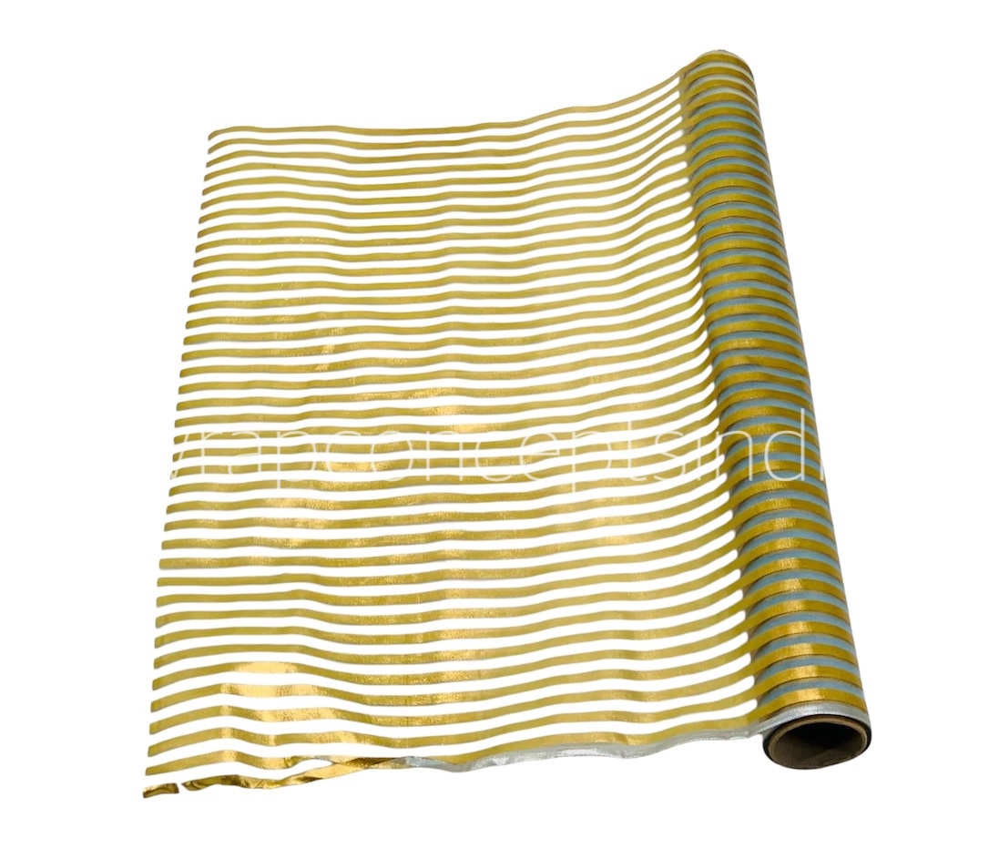Gold Foil Stripe Organza Roll - Turquoise Blue