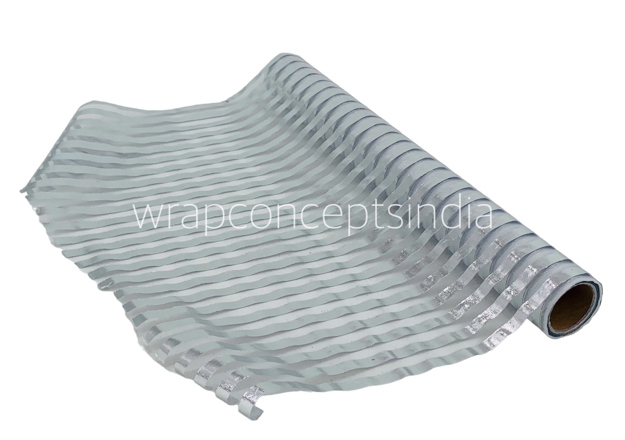 Silver Foil Stripe Organza Roll