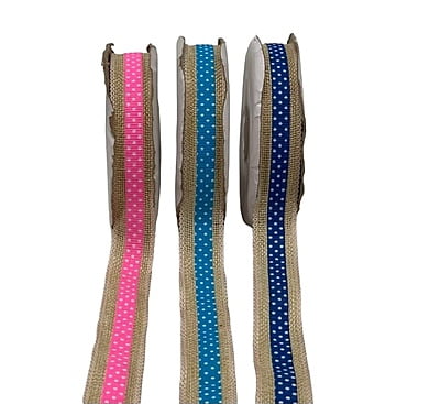 Jute Ribbon with Polka Strip - Multicolour
