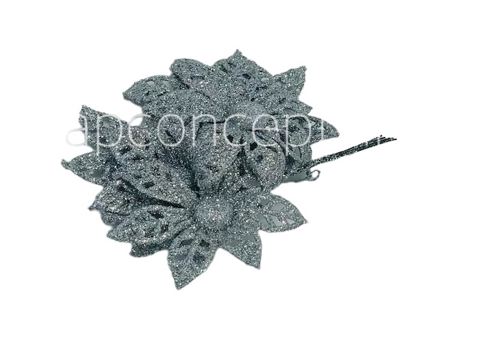 Glitter Flower on stick - Silver