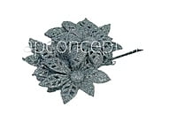 Glitter Flower on stick - Silver
