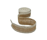 Jute Burlap Ribbon with Ivory Crochet Lace