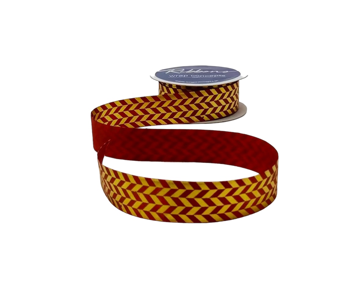 Gold Foil Herringbone Satin Ribbon