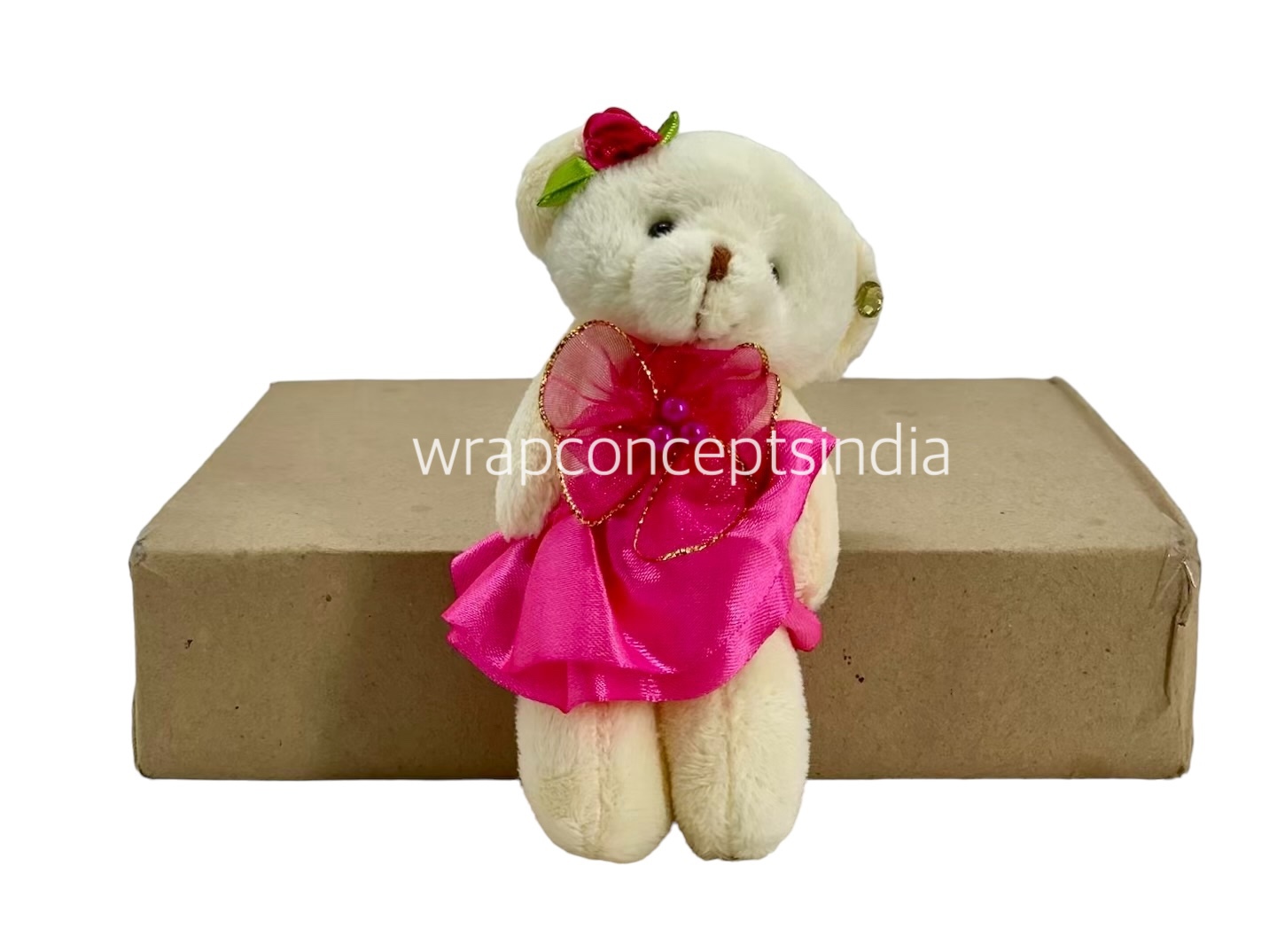 Teddy With Dress & Bow - Multicolour