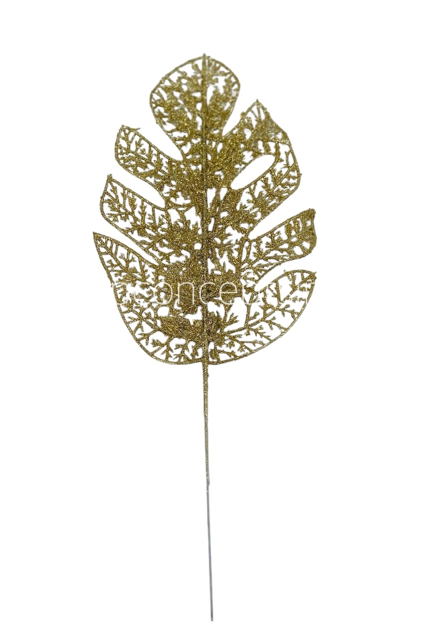 Gold Glitter Leaf on stick 6
