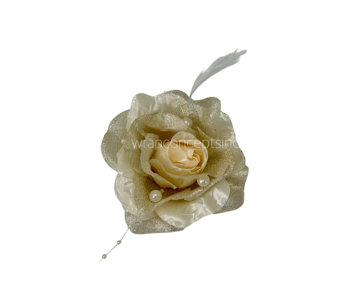 Champagne Rose With Feather & Pearl String