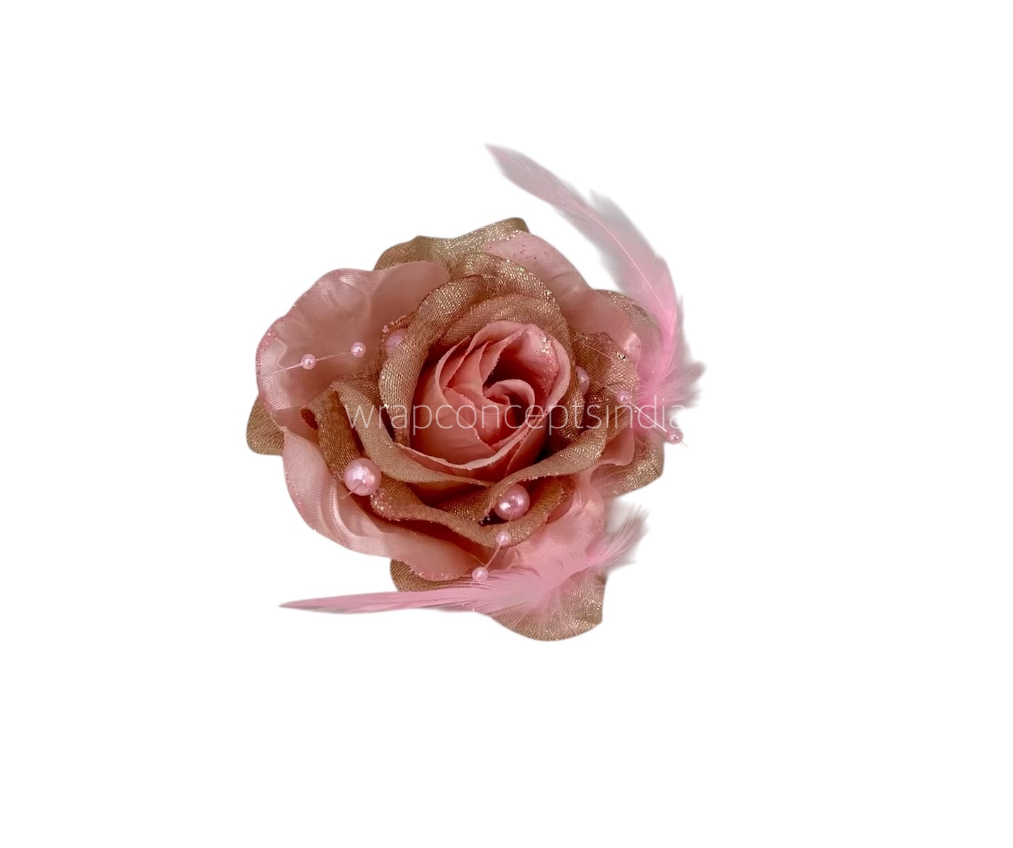 Blush Rose With Feather & Pearl String