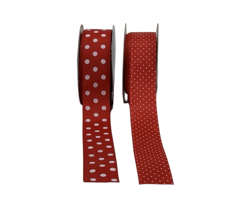 Polka Dot Ribbon - Red with White-Red-2.5 cms-10 yards