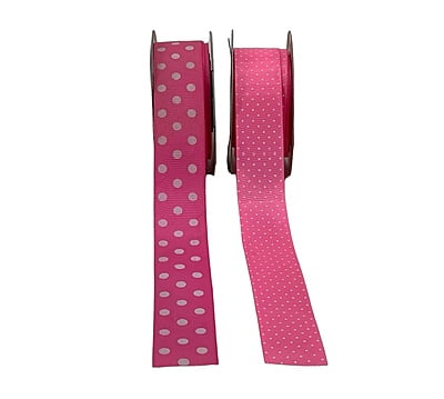Polka Dot Ribbon - Pink with White-DeepPink-2.5 cms-10 yards