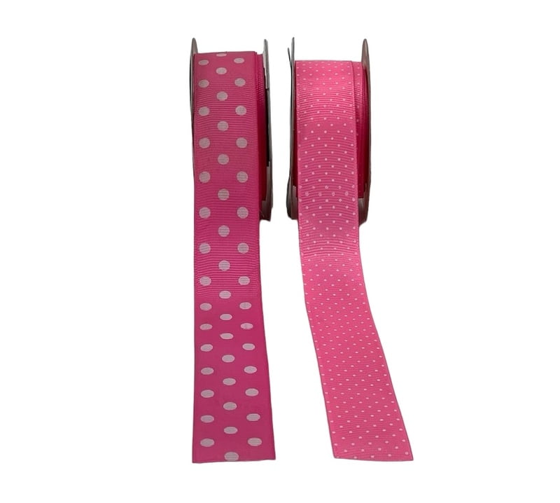 Polka Dot Ribbon - Pink with White-DeepPink-2.5 cms-10 yards