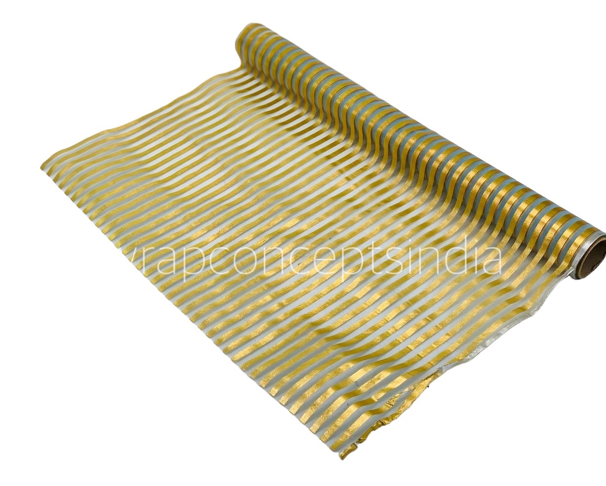Gold Foil Stripe Organza Roll - Turquoise Blue