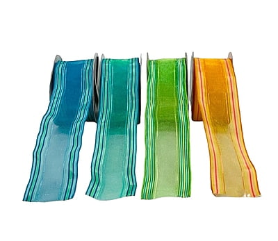 Turquoise Blue Sheer Ribbon with Striped Edges