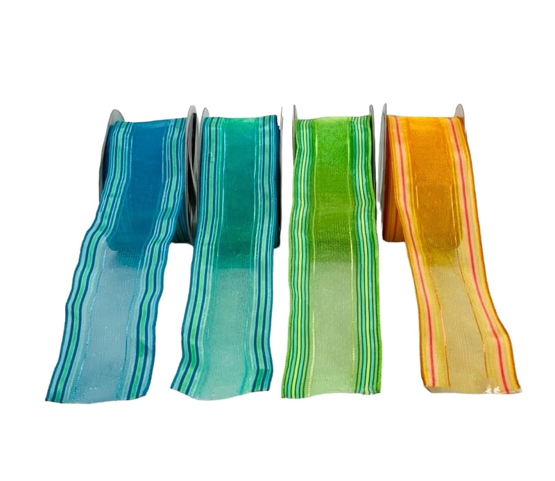Turquoise Blue Sheer Ribbon with Striped Edges