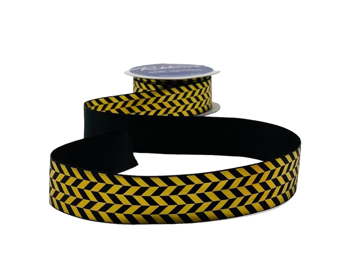 Gold Foil Herringbone Satin Ribbon