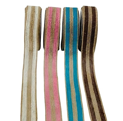 Jute Ribbon Double Stripe - Pink/Blue/Brown/White