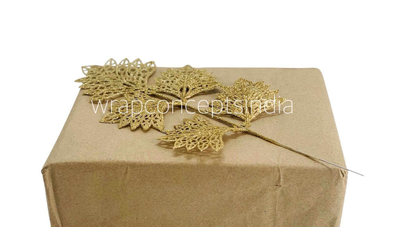 Gold Glitter Leaf on stick 1