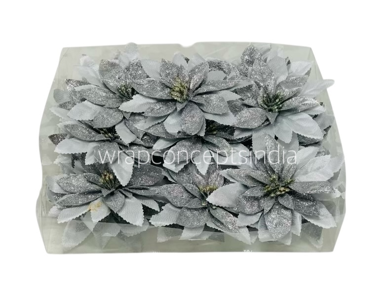 Silver Glitter Metallic Poinsettias