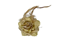 Light Gold Rose With Feather & Pearl String