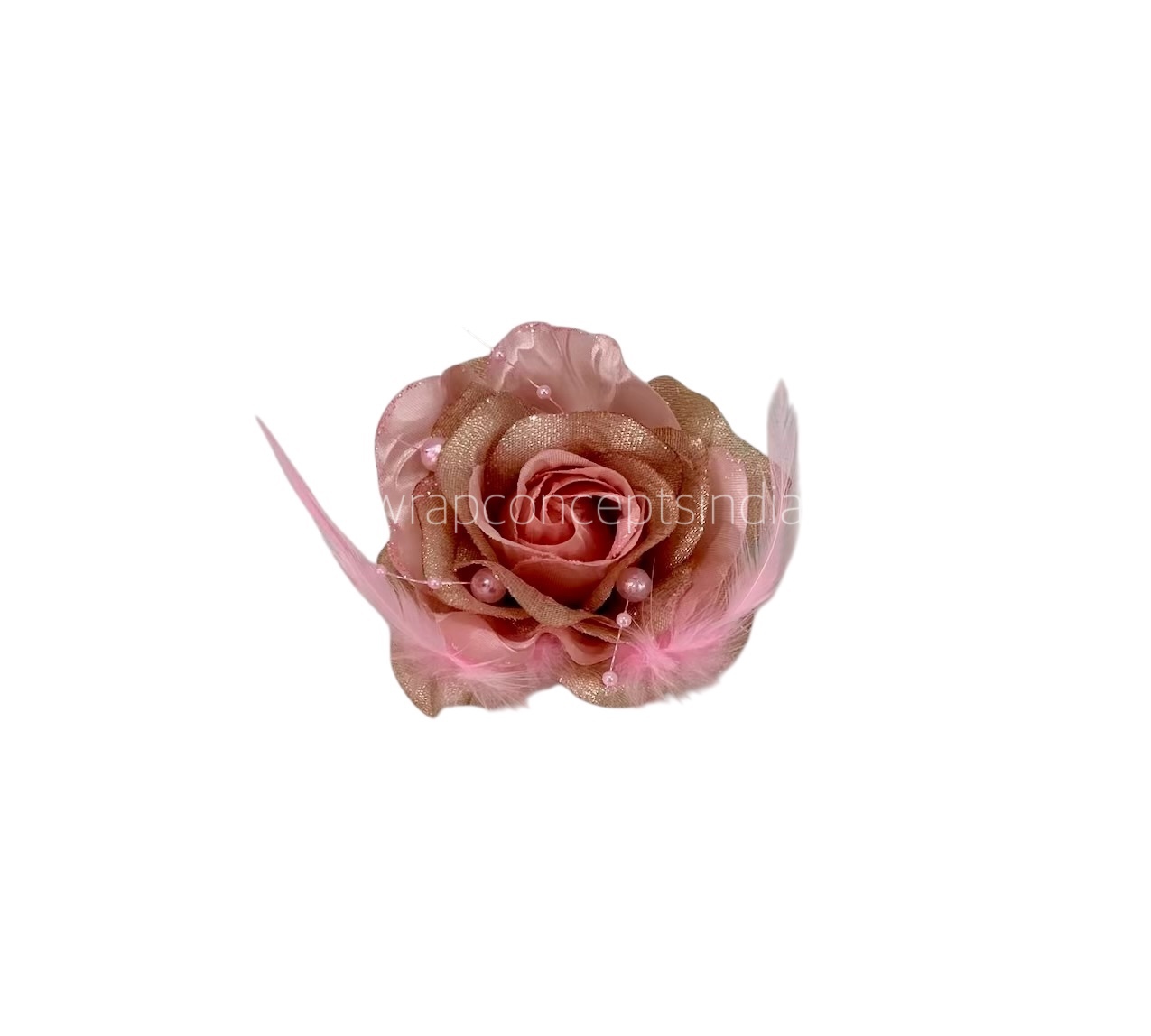 Blush Rose With Feather & Pearl String