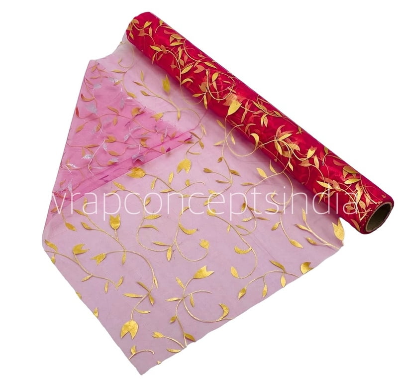 Fuchsia Gold Leaf Organza Roll