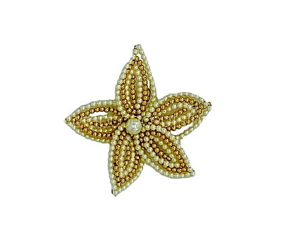 Pearl & gold beads flower (7 strings)