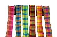 Lime Green & Turquoise Blue Check Ribbon