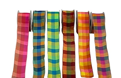 Lime Green & Turquoise Blue Check Ribbon