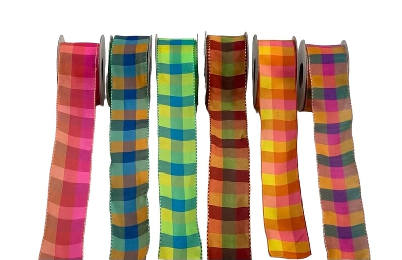 Lime Green & Turquoise Blue Check Ribbon