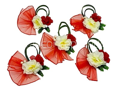 Ivory Petunia with Red Jute Rose Ready Bunch