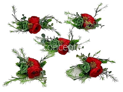 Twin Red Peonies & Green Rose Ready Bunch