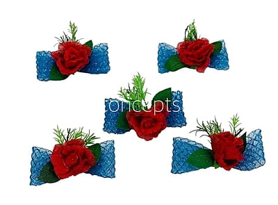 Red Flower with Blue Ribbon Ready Bunch