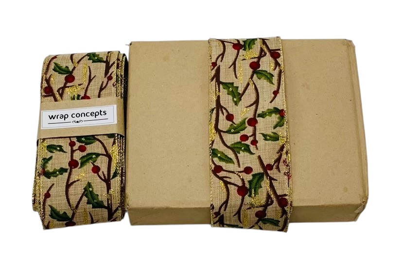 Christmas Holly Natural Burlap Ribbon
