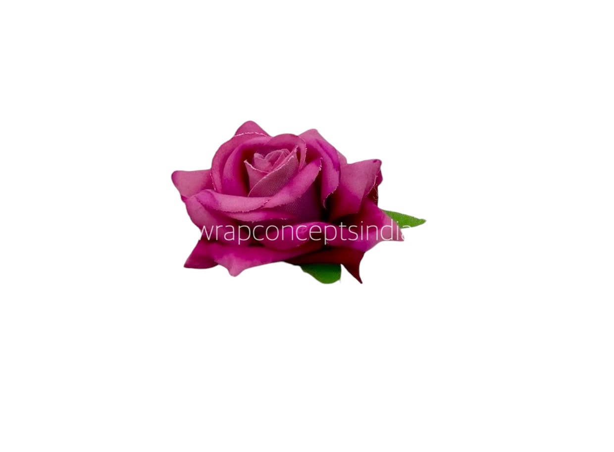 Rose With Leaves - Purplish Pink