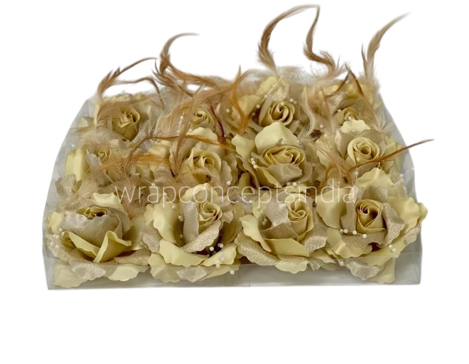 Light Gold Rose With Feather & Pearl String Light Gold Rose With Feather & Pearl String