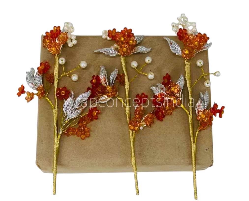 Stone & Pearl Flowers Stick Add-ons - Multicolour