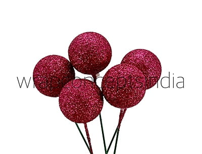 Fuchsia Pink Glitter Faux Balls - 30 MM