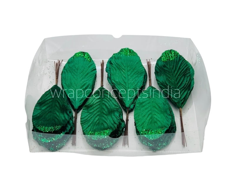 Emerald Green Leaves with Glittered Edges