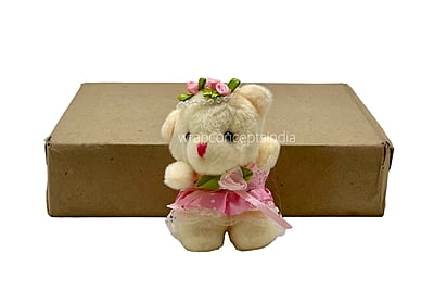Small Teddy With Dress & Bow - Multicolour