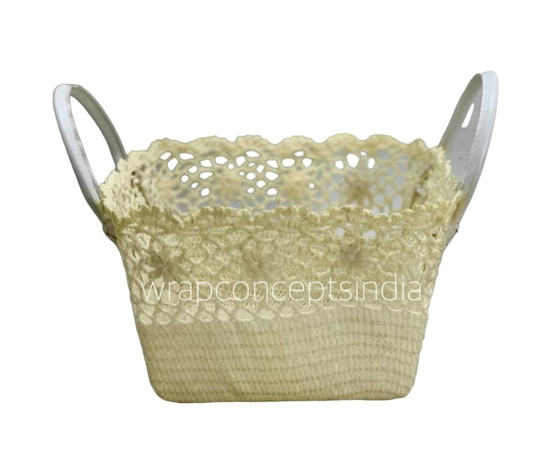 Cream Square Crochet Basket