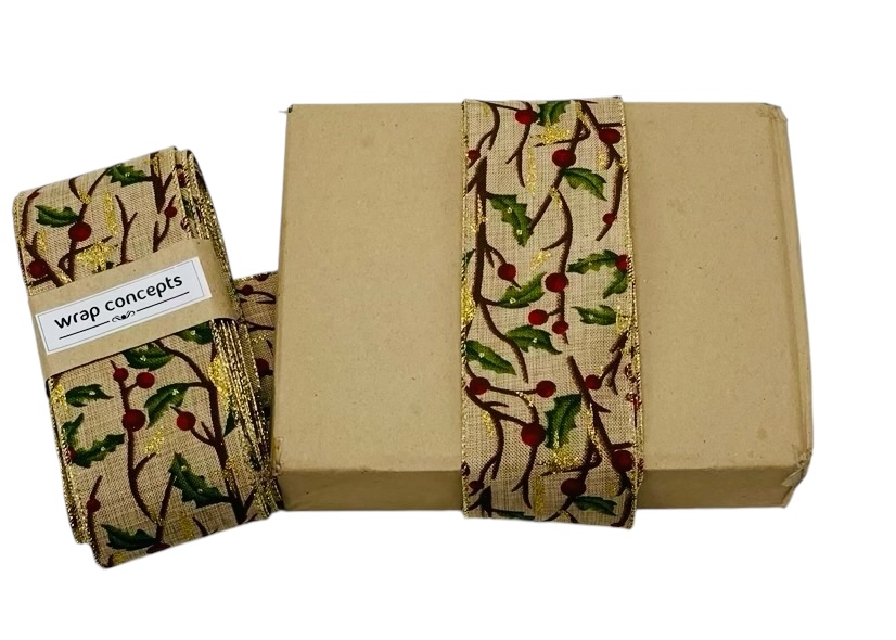 Christmas Holly Natural Burlap Ribbon