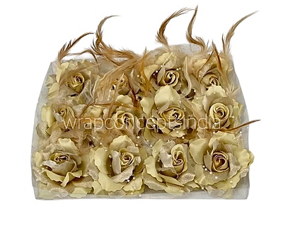 Light Gold Rose With Feather & Pearl String
