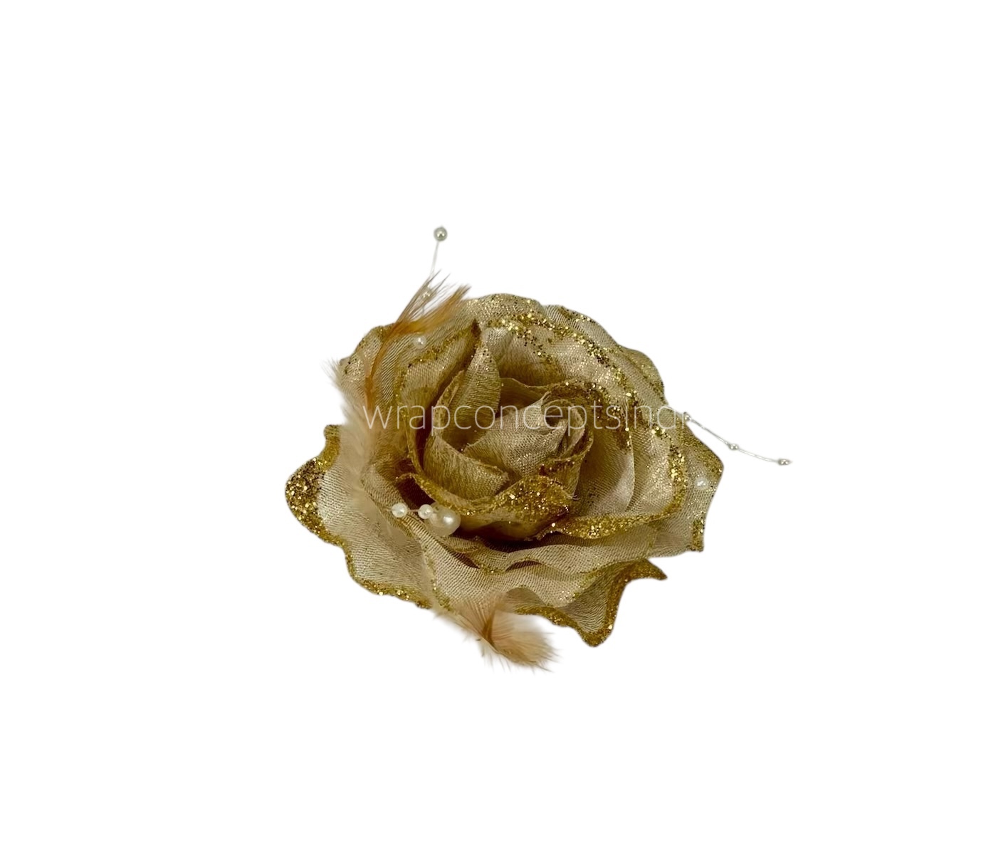 Gold Rose With Feather & Pearl String