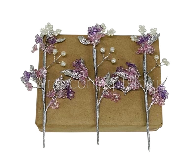 Stone & Pearl Flowers Stick Add-ons - Multicolour