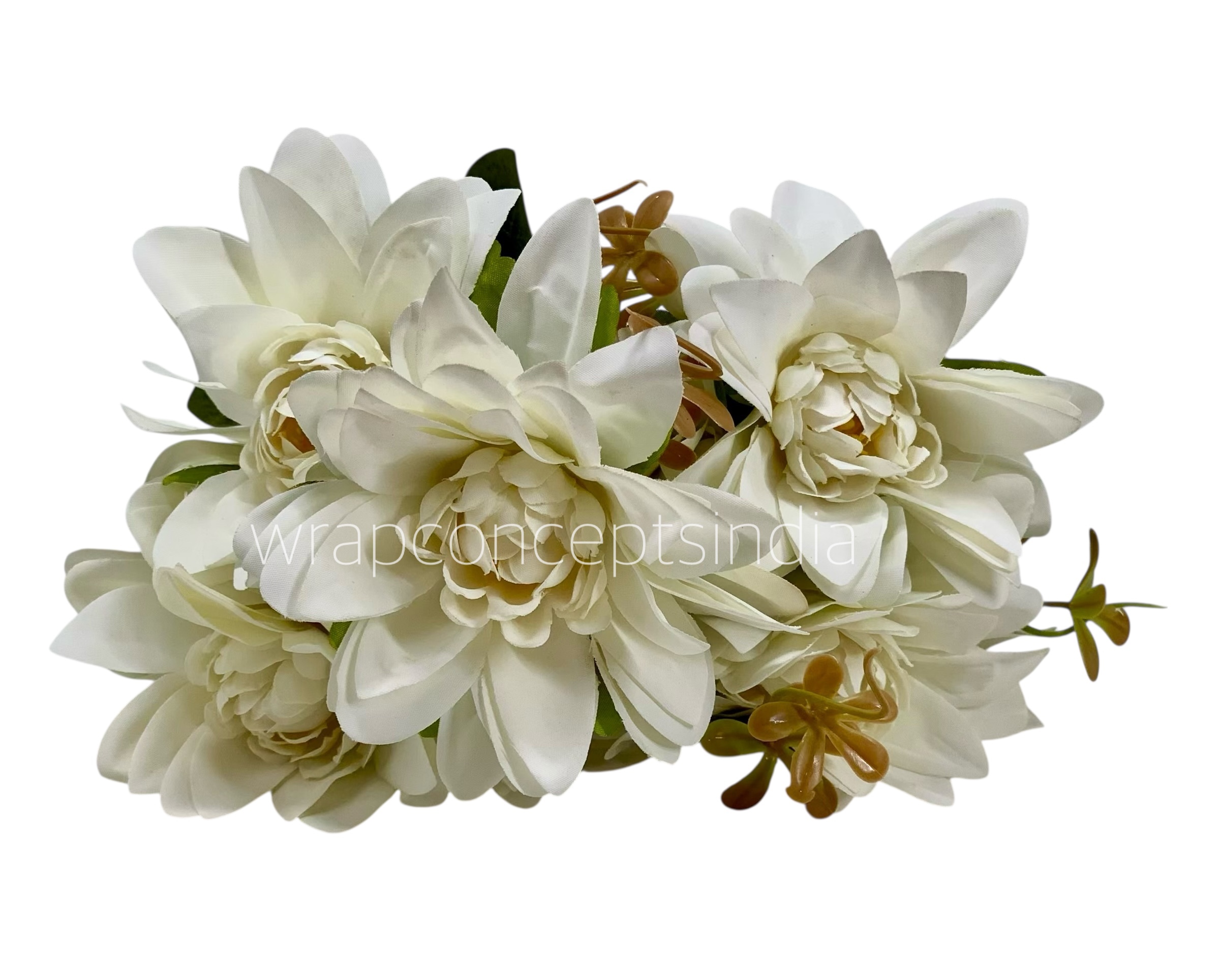 Dahlia Bunch with Leaves-Milky White
