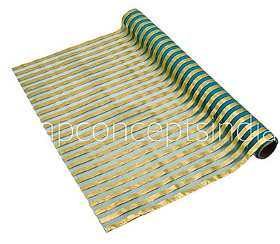 Gold Foil Stripe Organza Roll - Turquoise Blue