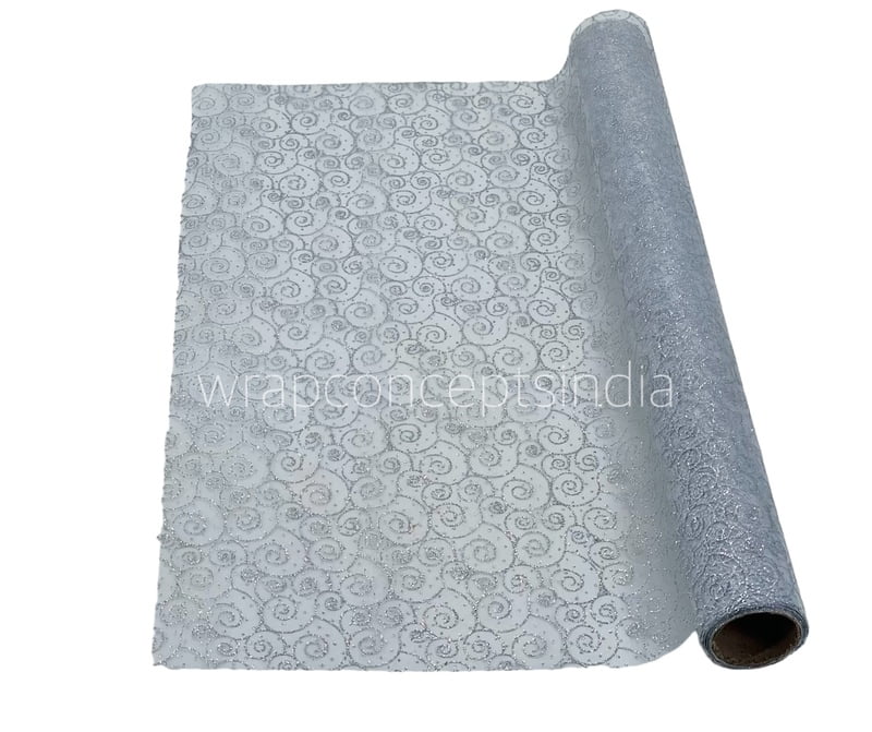Silver Swirley Foil Organza Roll