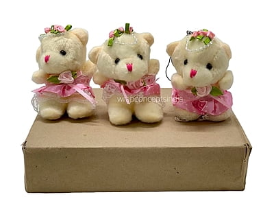Small Teddy With Dress & Bow - Multicolour