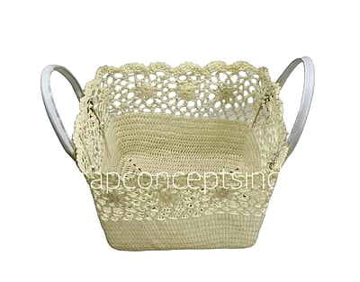 Cream Square Crochet Basket