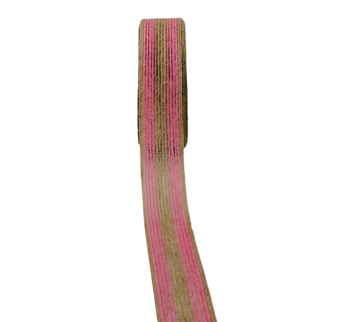 Jute Ribbon Double Stripe - Pink/Blue/Brown/White