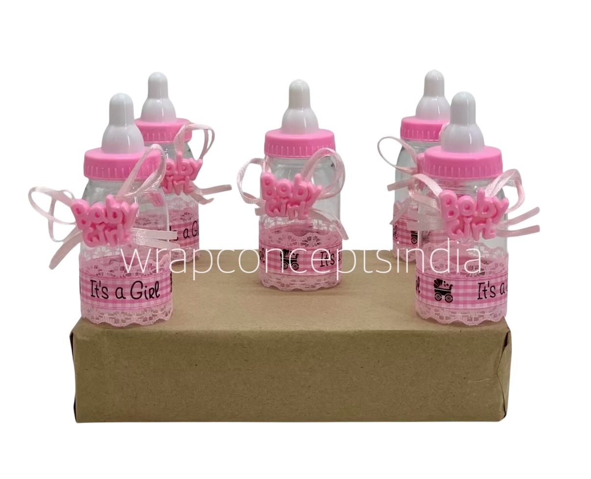 Pink/Blue Baby Bottle with Teddy